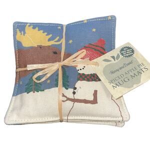 Harry & David 4pk Scented Coasters Christmas Moose Snowman Fabric Mug Mat Gift